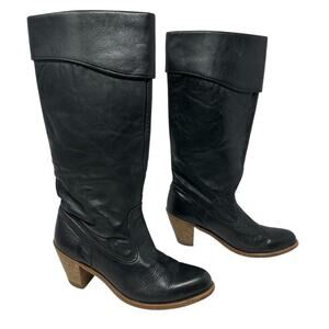 VTG Dexter Leather Heeled Boots Women 7.5 Midcalf Fold Over Boho Western 80s USA